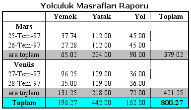 Bir hesap çizelgesi